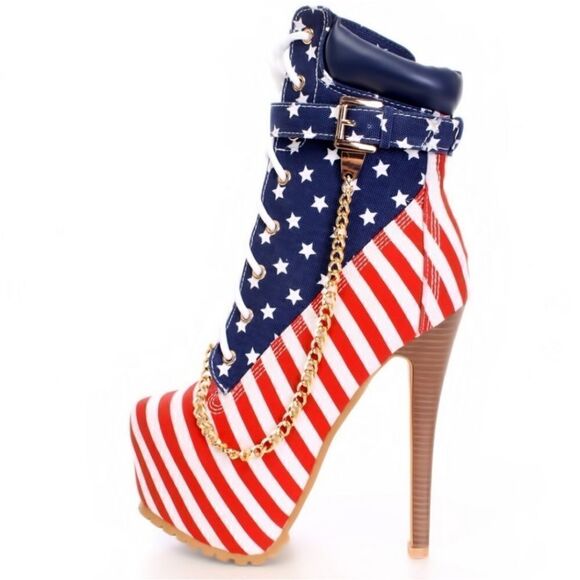 NWOT - AMI Clubwear Patriotic Stars & Stripes Stiletto Platform Booties - Picture 13 of 15